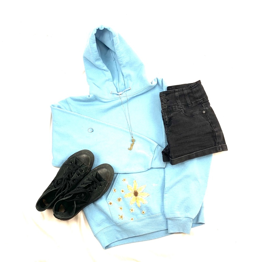 Blue hoodie // customized hand painted blue hoodie